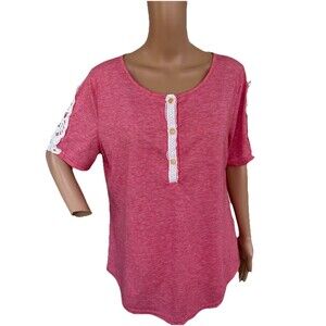 Loveu.Dear Heather Pink Red Casual Top XL Lace Short Sleeve